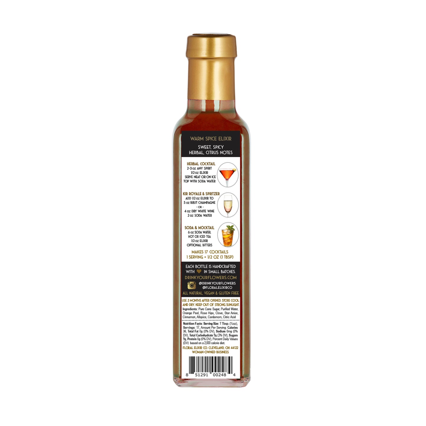 NEW! Warm Spice Elixir All Natural Cocktail & Soda Syrup.: Small - 2 oz/60mL