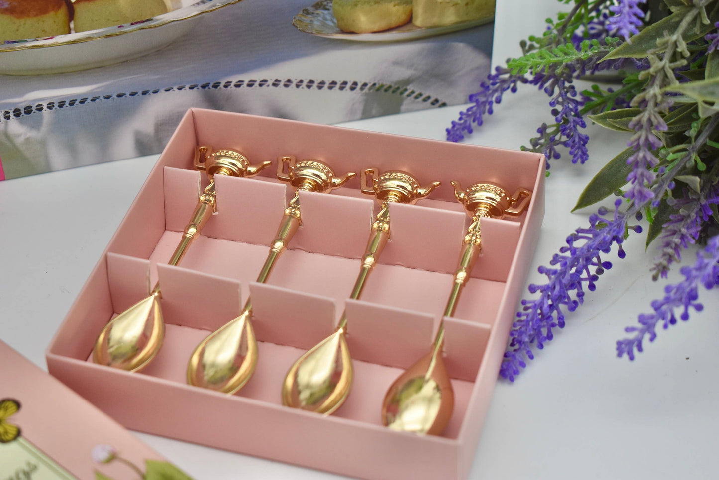 Gold Plated spoon with Teapot Handles Gift Box Tea Coffee