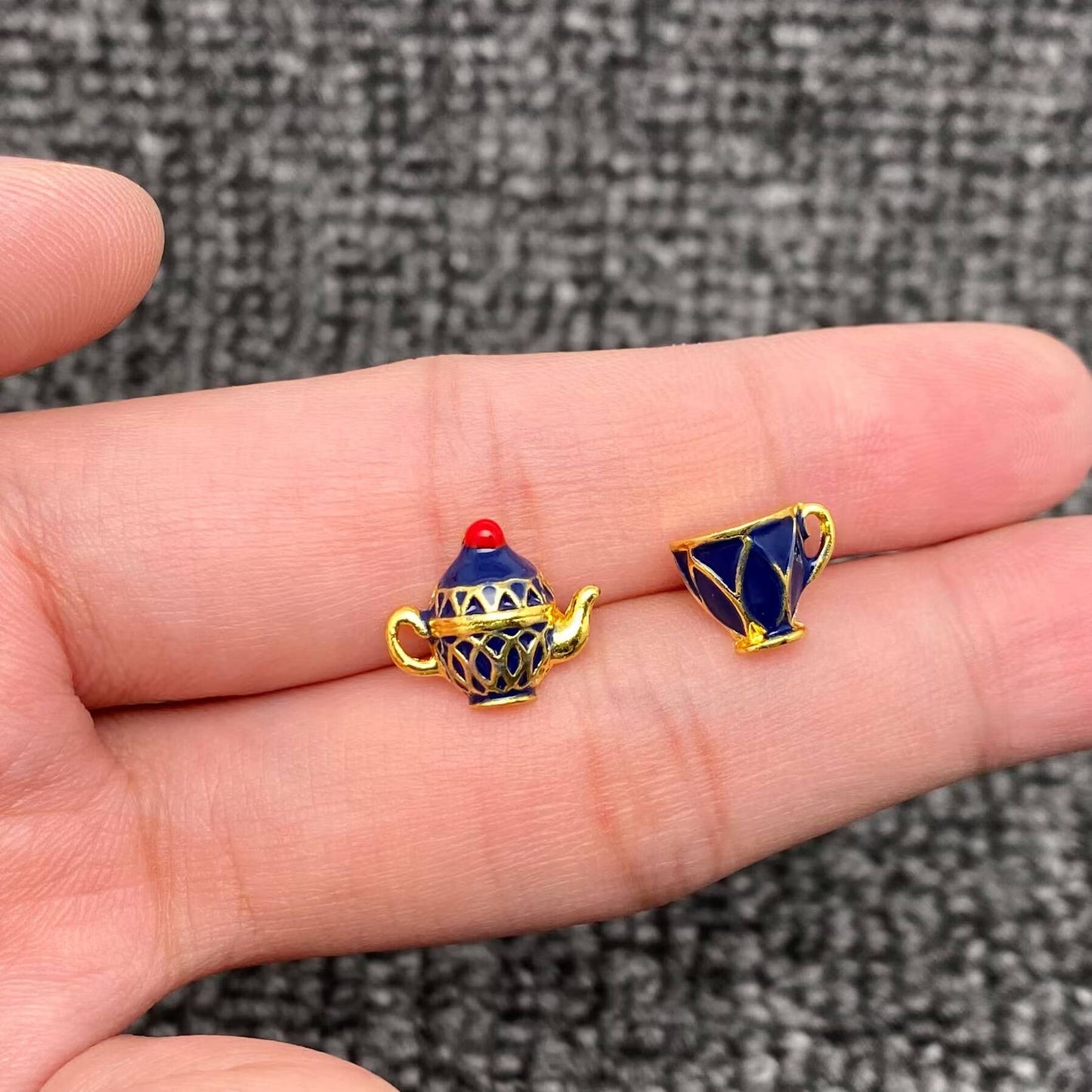 Enamel Tea Cup & Teapot Asymmetric Ear Studs: B