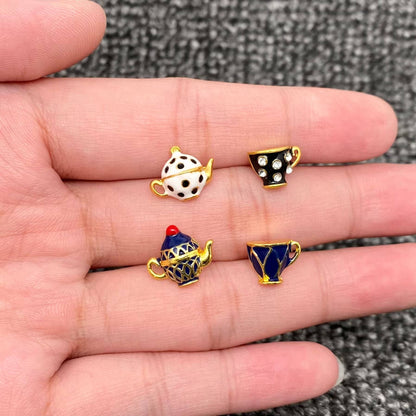 Enamel Tea Cup & Teapot Asymmetric Ear Studs: B