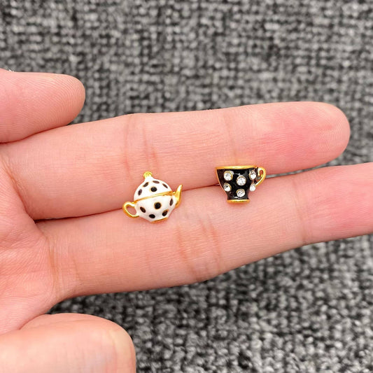 Enamel Tea Cup & Teapot Asymmetric Ear Studs: B