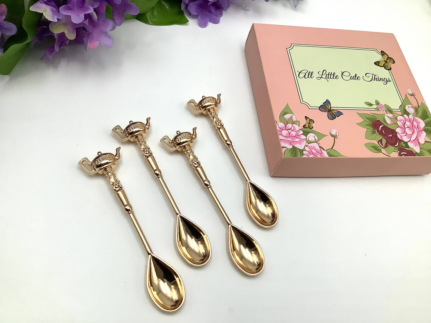 Gold Plated spoon with Teapot Handles Gift Box Tea Coffee