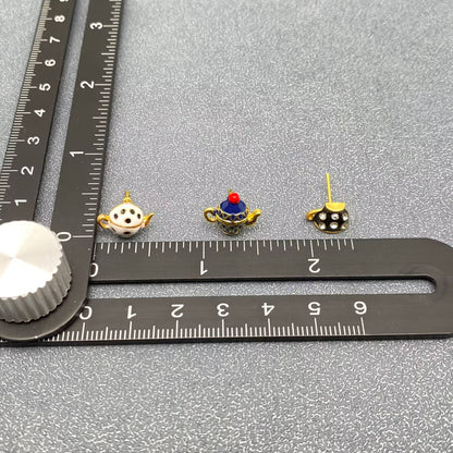 Enamel Tea Cup & Teapot Asymmetric Ear Studs: B