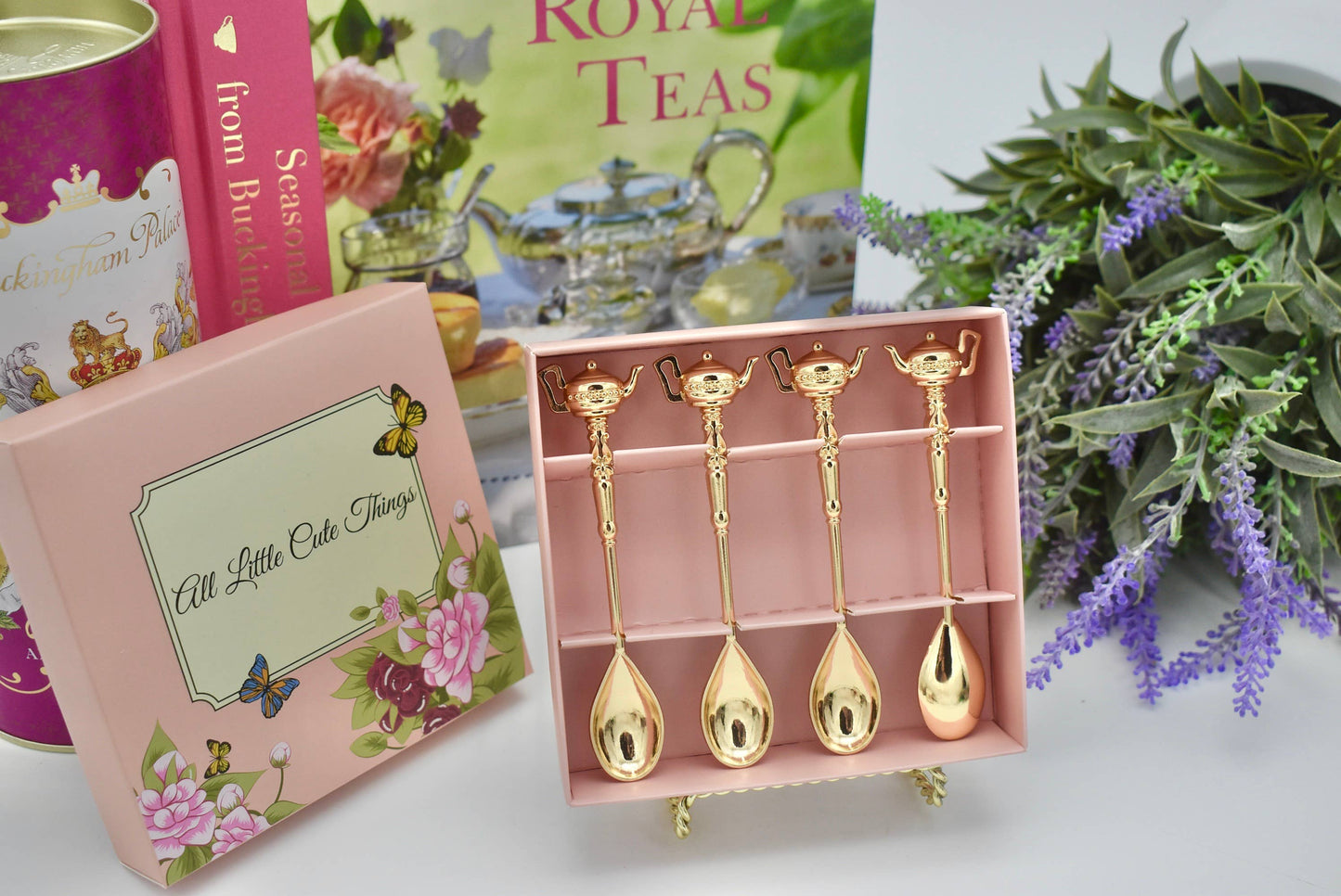 Gold Plated spoon with Teapot Handles Gift Box Tea Coffee