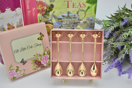 Gold Plated spoon with Teapot Handles Gift Box Tea Coffee