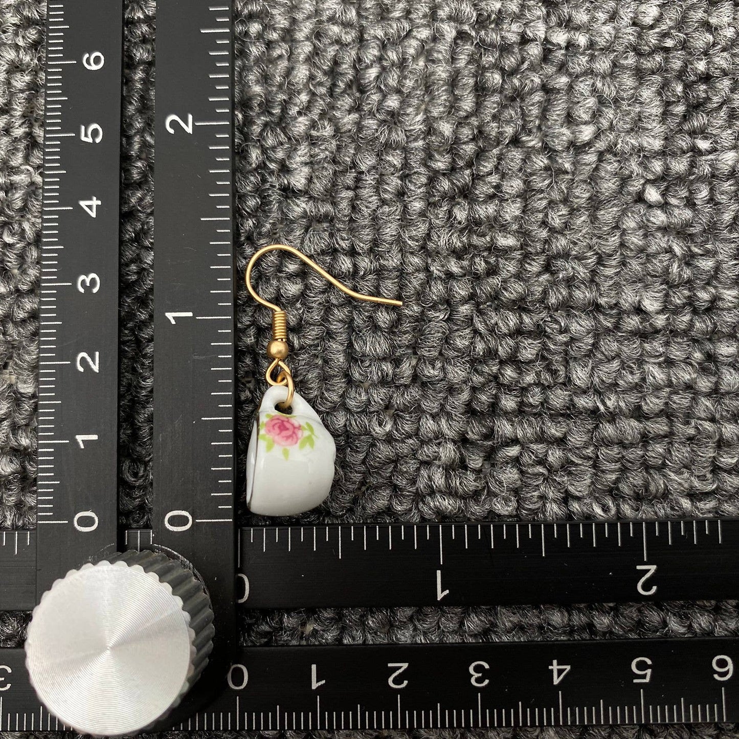 Pink flower Ceramic Teapot & Tea Cup Charm Dangle Earrings: Teapot