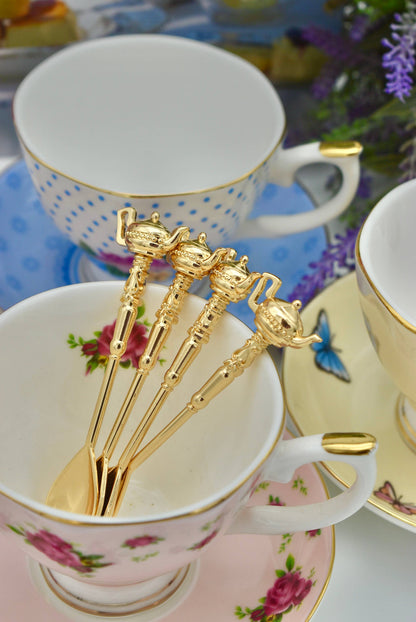 Gold Plated spoon with Teapot Handles Gift Box Tea Coffee