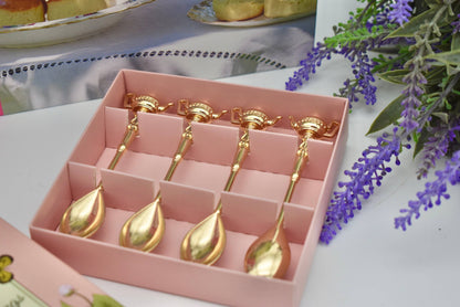 Gold Plated spoon with Teapot Handles Gift Box Tea Coffee