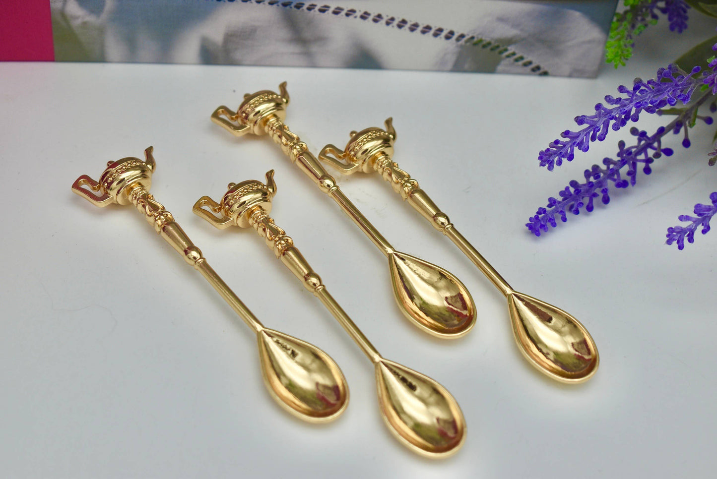 Gold Plated spoon with Teapot Handles Gift Box Tea Coffee